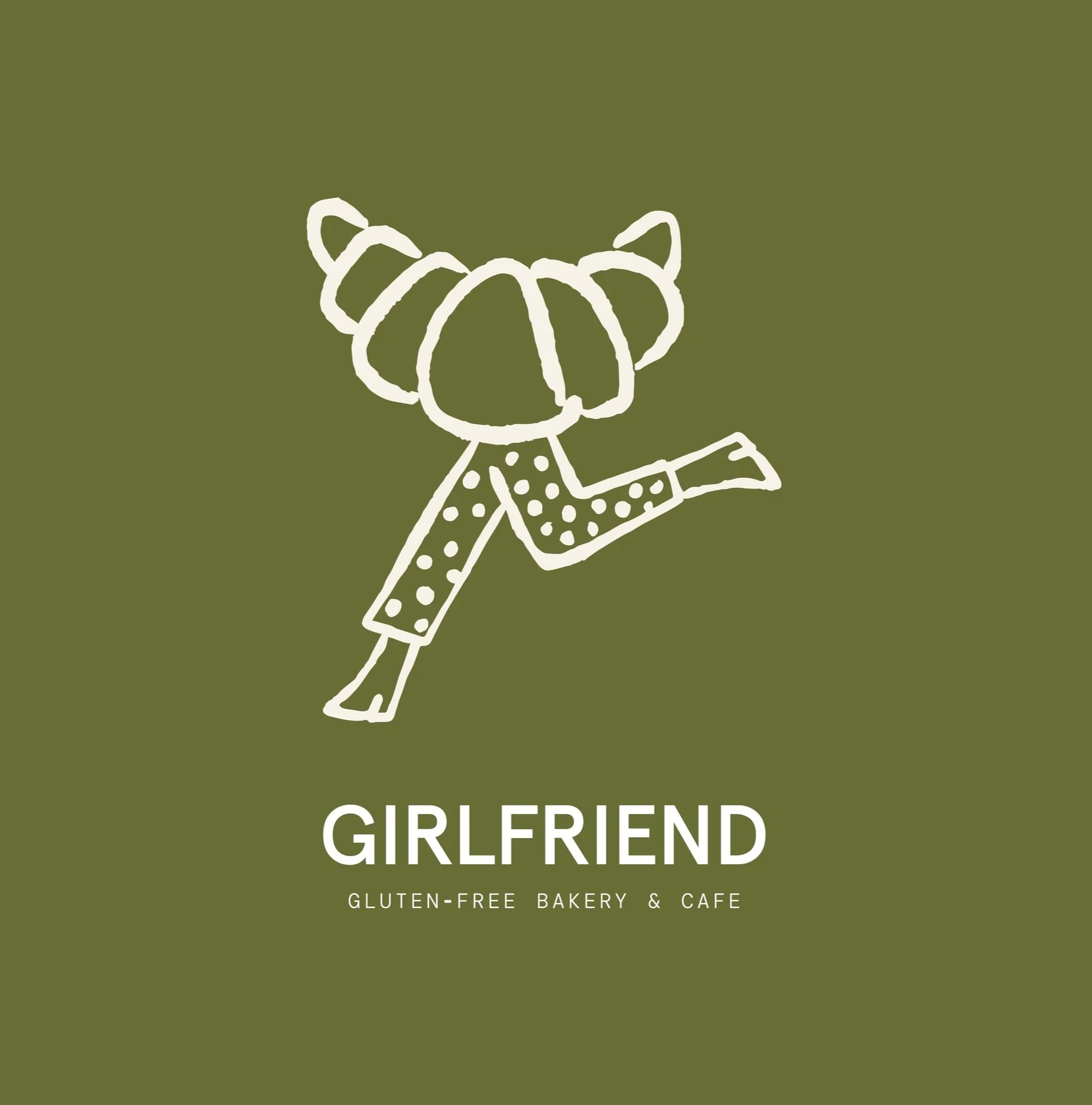 Girlfriend logo lockup in cream on olive green