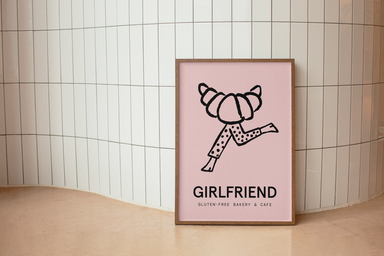 Framed Girlfriend poster in tiled interior