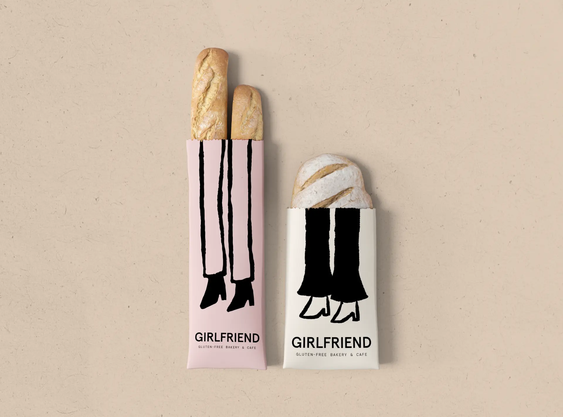 Girlfriend bakery packaging sleeves with baguettes